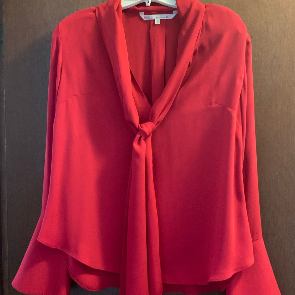 Rachel Roe cranberry red tie blouse